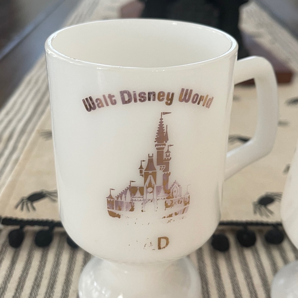 Walt Disney World Parks Resort Vintage White Milk Glass Footed Mug Cups - Picture 2 of 4